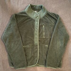 PINK Victoria's Secret Olive Green Sherpa Snap-Front Jacket